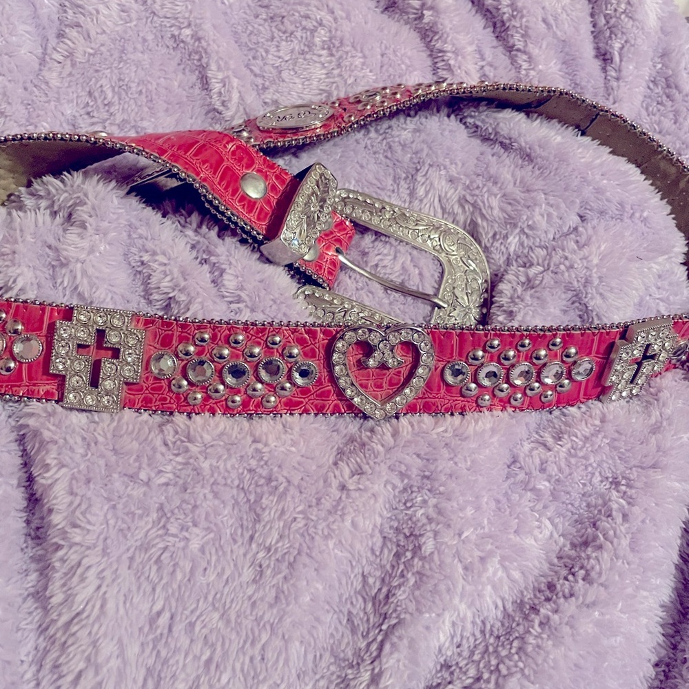 COPY - Bling Western Pink Belt with Hearts and Crosses